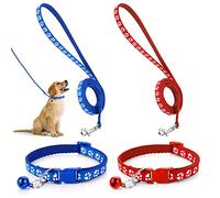Molain Juego de 2 Collares y Correa para Perro y Gato, Collar Ajustable para Mascotas con Correa de liberación rápida, Collar de Hebilla para Perros pequeños Gatos Cachorros Gatitos (Rojo+Azul)