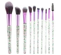 Molain Juego de brochas de maquillaje de cristal con purpurina, 10 piezas con base de maquillaje, polvos impecables, resaltadores y correctores para delineador de ojos, colorete y pinceles de