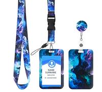 Molain Soporte para tarjetas de identificación con cordón y clip retráctil para carrete de insignia, juego de soporte para tarjetas de identificación de cielo estrellado, carrete retráctil para
