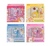 Molang Best School Stationery Set - Kawaii Korean Kit (Pencil 3pcs Eraser Sharpener Case 6-Color Ballpoint Pen Figure Ruler) - Complete Supplies