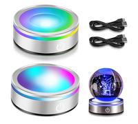 Molbory 2 unidades de base de luz LED, 6 colores, redondas, base de pantalla, soporte para expositor con interruptor táctil sensible, base de luz, base de lámpara LED para pantalla de cristal