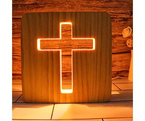 Molbory Jesús Cruz de LED Luces, USB 3D LED Luz de Noche de Madera Jesús Cruz, Luz Nocturna Infantil, Luz iluminada Regalo Cristiano Religioso, para Cristo Decoración del Hogar