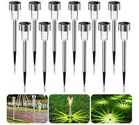 Molbory Luces Solares Exterior Jardín, 12 Piezas Jardín Lámpara de Camino, IP65 Impermeable Luces Led Solares, Acero Inoxidable Farolillos Solares Exterior para Jardín Césped Patio(Luz Calida)