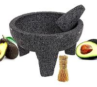 Molcajete - Mortero y pilón de 8 pulgadas, salsa, guacamole, tejolote, lavastone, azteca, maya, tolteca, roca volcánica, antigua, tradicional, prehispánica, antigua, piedra de moler, cuenco de