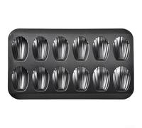 Molde antiadherente de acero al carbono de 12 cavidades, para hornear magdalenas, pastel en forma de concha con acabado dorado champán para una distribución uniforme del calor (negro)