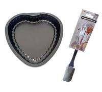 Molde bizcocho corazón + espátula silicona de 23 cm con mango de PVC. Molde para hornear tartas y bizcochos con forma de corazón. Sorprende a tú pareja (23 x 22 x 4,8 cm)