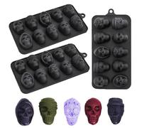 Molde Chocolate de Calavera de 3 Piezas, 10 Cavidades 5 Formas Diferentes Molde de Silicona para Cubitos de Hielo de Calavera para Halloween Gelatina Whisky Cócteles Crayones de Resina, Sin BPA (A)