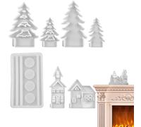 Molde de árbol de Navidad, molde de silicona para árbol de Navidad | Juego de 7 moldes de silicona para hornear | Molde para galletas de Navidad, decoración de fiesta 3D, casas, árboles de navidad