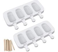 Molde de crema helada, 2 unidades, silicona, 4 celdas Pop Ice Lolly para hacer postre congelado Popsicle - Molde de silicona para reutilizables - con 50 palitos de madera