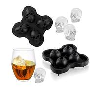 Molde De Cubitos De Hielo 3D Molde Para Cubitos de Hielo Bandeja de Hielo de Silicona Duradera y Flexible Cubitos de Hielo de Calavera 4-en-1 Bandeja para Hielos Cráneos Para Cócteles Whisky, 2PCS