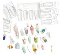 Molde de diseño de uñas de fácil liberación con tema de té de leche, accesorios estéticos de ensueño para uñas creativas, artistas, molde de prensa de gel con purpurina