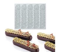 Molde de encaje de pastel, moldes de fondant de encaje de silicona, molde de impresión de artesanía de azúcar decoración de cocina Molecular de pastel comestible, 5 agujeros hoja de arbol larga