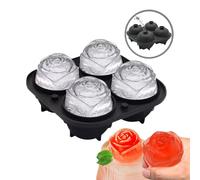 Molde de hielo rosa de 4 cavidades, bandeja de hielo de silicona grande con tapa, molde DIY para cócteles, whisky, zumos de frutas, molde de helado para congelador