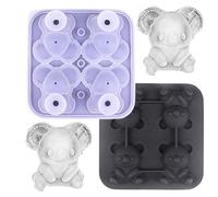 Molde de hielo, silicona de hielo, fácil reutilización, diseño de liberación fácil, 3D Koala Shape, 4 Grid Cube Maker for whiskey, cóctel, cerveza, borbón, café, bebida y