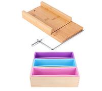 Molde de jabón DIY Molde de fabricación de jabón de silicona Juego de caja de madera Cortador de jabón manual con escala Herramienta de cocina 1200ml