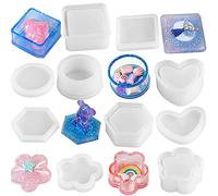 Molde de resina de silicona con 5 formas de contenedores con tapa, soporte para joyas, posavasos, maceta, cenicero, portavelas