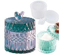 Molde de resina de silicona con tapa y mango de pájaro para almacenamiento de joyas de resina epoxi, tarros de baratijas, cenicero, portavelas, suministros de manualidades, kit de resina, decoración