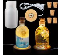 Molde de Resina para Botella Luminosa, Pantalla de Lámpara LED con 1 Base de Madera con USB y 5 Tapones de Corcho para Manualidades de Mesa, Fiestas, , Lámpara de Escritorio y Decoración del Hogar