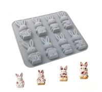 Molde de silicona 3D de conejo de Pascua para decoración navideña, moldes de galletas para bricolaje, chocolate, caramelos, magdalenas, jabón hecho a mano (gris)