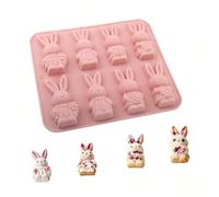 Molde de silicona 3D de conejo de Pascua para decoración navideña, moldes de galletas para bricolaje, chocolate, caramelos, magdalenas, jabón hecho a mano (rosa)