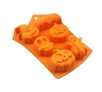 Molde de silicona 6 cuadrícula Halloween Candisco Cubo de hielo Bandejas de molde de naranja Horne de calabaza Fantasma para Halloween, Candy Ice Cube