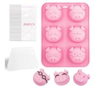 Molde de silicona cerdo, forma de cara de cerdo para cupcakes, gelatina, fondant, caramelos duros, con 100+ espátulas, bolsa OPP, ideal para bandeja de horno