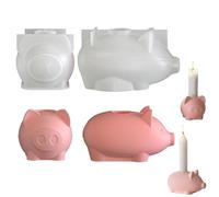 Molde de silicona con forma de cerdo de la suerte, 2 moldes de silicona para velas de Pascua, portavelas, moldes de silicona para cerdito, trébol, portavelas de yeso (B)