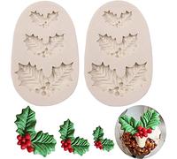 Molde de silicona con forma de hojas de acebo de Navidad, molde de fondant, moldes de postre de chocolate para hornear, caramelo, azúcar, decoraciones de pastel de arcilla polimérica, cera, azúcar DIY