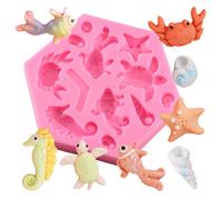 Molde de silicona con tem tica marina, pez, caracol, caballito de mar, tortuga, estrella de mar, cangrejo, para hacer t mismo, pasteles, fondant