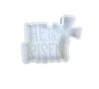 Molde de silicona con texto en inglés "He is Risen with Cross Jesus" Car Freshie de 3 x 3.7 x 0.8 pulgadas con palabras y citas religiosas cristianas para cuentas aromáticas perfumadas, apto para horno, hornear hasta 450 F suministros