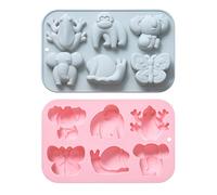 Molde de silicona de animales, 2 moldes de chocolate con diseño de conejo, elefante, rana, mariposa, caramelos, para hornear cupcakes, gelatina, cubitos de hielo
