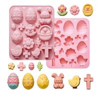 Molde de silicona de chocolate de Pascua - Molde de silicona para hornear de 15 cavidades, con diseños de conejo, huevo de Pascua y pollito, adecuado para hacer postres, dulces, gelatinas, gomitas y