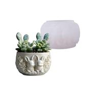 Molde de silicona de doble conejo para macetas de resina, decoración de cemento para manualidades y cajas de joyas, fácil de deshacer, herramienta de manualidades hecha a mano, tallado en relieve