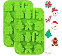 Molde de silicona de Navidad, 2 piezas de árbol de Navidad, muñeco de nieve, Papá Noel, formas de nieve, moldes para pasteles, jabón, caramelo, chocolate, magdalenas, gelatina, moldes para hornear