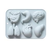 Molde de silicona de órgano, corazón, cerebro, estómago, hígado, intestinal, pulmón, fondant, molde para hornear Halloween, 6 cavidades, moldes de órgano corporal, molde de pastel de cerebro vHeart