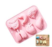 Molde de silicona de órgano, corazón, cerebro, estómago, hígado, intestinal, pulmón, fondant, moldes para hornear con 6 cavidades, para decoración de pasteles, fondant, pudín, gelatina, postre