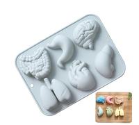 Molde de silicona de órganos - Molde de silicona para tartas de 6 huecos con forma de corazón y cerebro con 6 huecos, simulación de órganos humanos para fondant, chocolate, pasteles, dulces, galletas