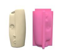 Molde de silicona geométrica de yeso con cara humana, caja de almacenamiento para hacer macetas, soporte para bolígrafos, jarrones, macetas, moldes de resina, molde de silicona para bolígrafos