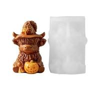 Molde de silicona Highland Cow Halloween - Molde de fundición de velas 3D con sombrero de y calabaza - Molde de fundición para velas, jabón y resina epoxi - DIY Halloween decoración y regalos