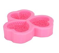 Molde de silicona para bricolaje, forma de corazón, flor de rosa, chocolate, fondant, jabón, aromaterapia, yeso, 3 cavidades, antiadherente, silicona de grado alimenticio, molde