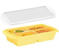 Molde De Silicona Para Congelar Con 4 Compartimentos Y Tapa Antideslizante Y De Gran Capacidad Ideal Para Congelar Salsas Sopas De Carne Y Otros Alimentos (Amarillo)