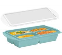 Molde De Silicona Para Congelar Con 4 Compartimentos Y Tapa Antideslizante Y De Gran Capacidad Ideal Para Congelar Salsas Sopas De Carne Y Otros Alimentos (Azul grisáceo)