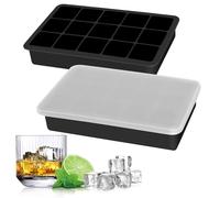 Molde de silicona para cubitos de hielo, paquete de 1 unidad con tapa (certificado LFGB y libre de BPA) apilable, 500 ml, 3,3 x 3,3 x 3,3 cm, ahorra espacio