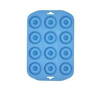 Molde de silicona para donuts, molde de silicona antiadherente para tartas, galletas, magdalenas, color azul (1 paquete, 12 ondulaciones)