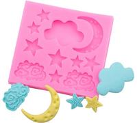 Molde de silicona para fondant con forma de nubes de estrella y luna en 3D, moldes para tartas para hacer cubitos de hielo, velas, chocolate, jabón, caramelos, suministros para hacer dulces