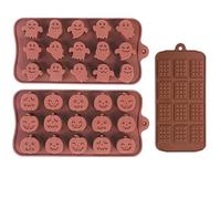 Molde de silicona para Halloween, 3 unidades, RUNEAY Pralinenform Silicona, Chocolate, Halloween, caramelos, calabaza, fantasmas, Halloween, molde de silicona para dulces, chocolate, gelatina
