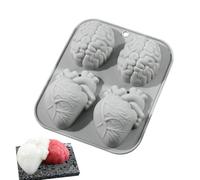Molde de silicona para Halloween - Pro | 15 x 12 x 3 cm molde de silicona para cerebro y corazón espeluznante | 4 moldes de horror para tartas de Halloween, chocolate, resina, jabón, velas