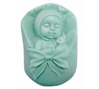Molde de silicona para jabón en forma de bebé durmiendo en moisés, ideal para detalles de bautizo. Resistente, antiadherente y fácil de usar, 4,5x7x3 cm.
