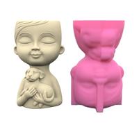 Molde de silicona para macetas, estatuas de jardín, niño y cachorro, molde único para bolígrafos, moldes de resina para niños y cachorros