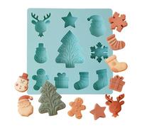 Molde De Silicona Para Navidad - 10 Cavidades Con Formas De Árbol, Muñeco De Nieve Y Galleta De Jengibre | Molde Flexible Para Chocolate Y Jabones (15x15cm)